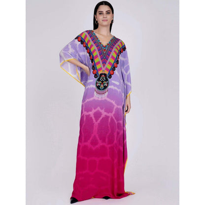 First Resort by Ramola Bachchan Mauve And Fuchsia Print Embellished Silk Full Length Kaftan