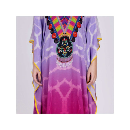 First Resort by Ramola Bachchan Mauve And Fuchsia Print Embellished Silk Full Length Kaftan