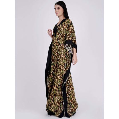 First Resort by Ramola Bachchan Forest Green Camouflage Full Length Kaftan