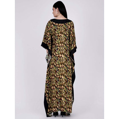 First Resort by Ramola Bachchan Forest Green Camouflage Full Length Kaftan