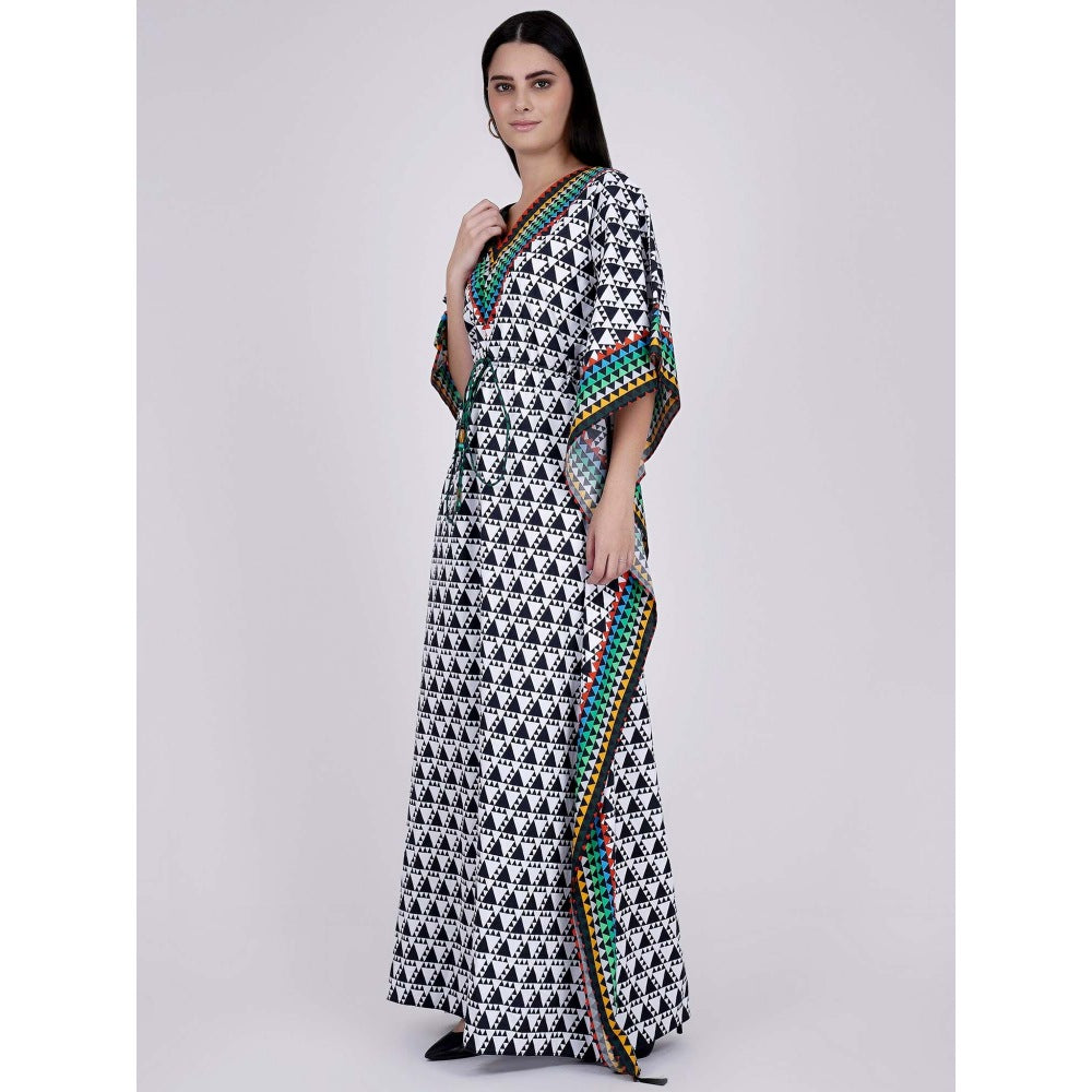 First Resort by Ramola Bachchan Black And White Triangle Geometric Print Full Length Kaftan