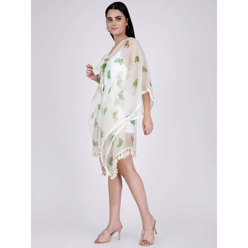 First Resort by Ramola Bachchan Neon Green Butterfly Mid Length Kaftan (Set of 2)
