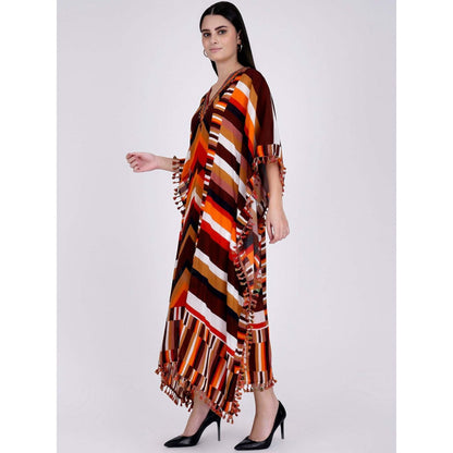 First Resort by Ramola Bachchan Brown And Orange Striped Mid Length Kaftan