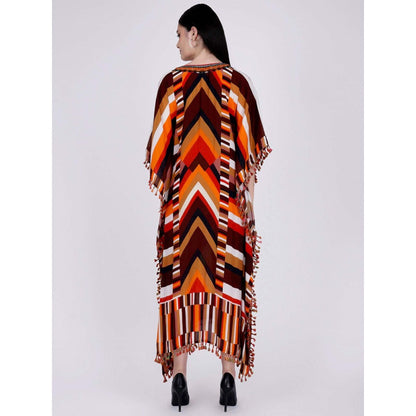 First Resort by Ramola Bachchan Brown And Orange Striped Mid Length Kaftan
