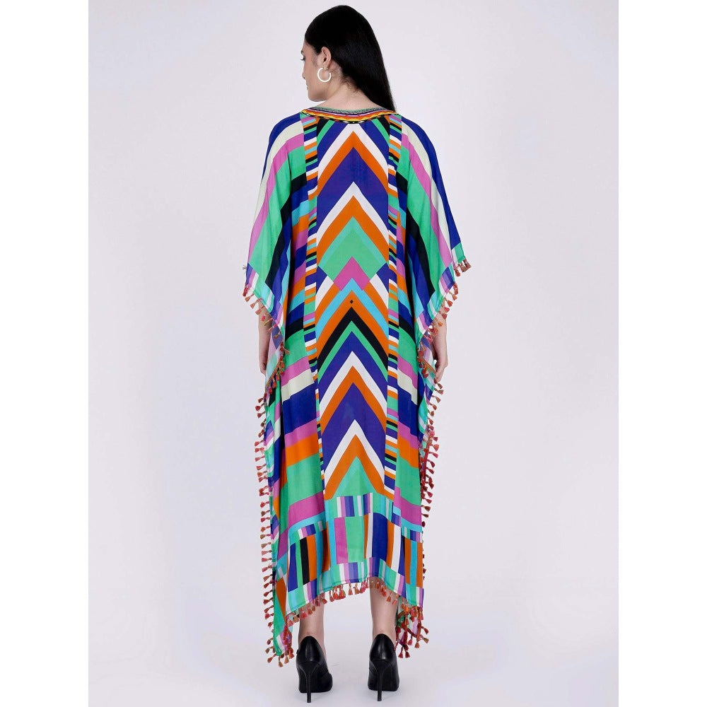 First Resort by Ramola Bachchan Pink And Blue Striped Mid Length Kaftan