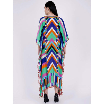 First Resort by Ramola Bachchan Pink And Blue Striped Mid Length Kaftan