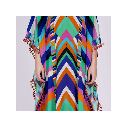 First Resort by Ramola Bachchan Pink And Blue Striped Mid Length Kaftan