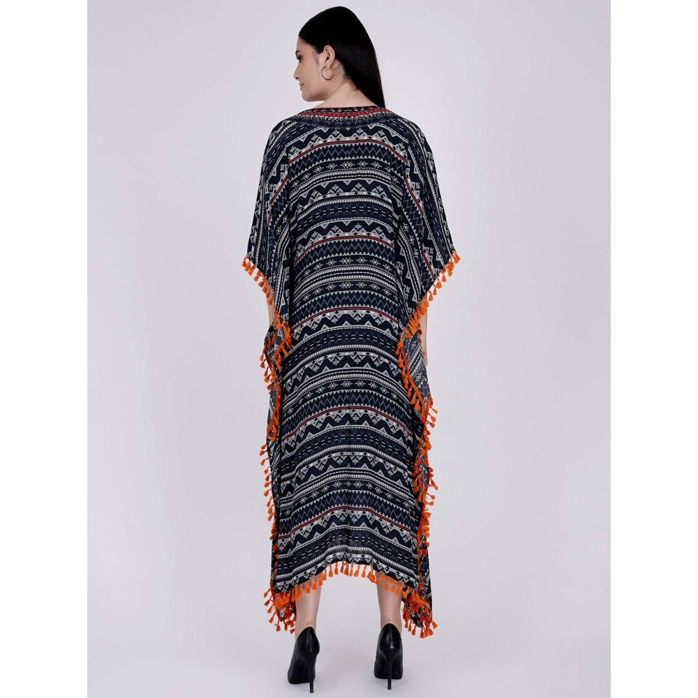 First Resort by Ramola Bachchan Midnight Blue Aztec Mid Length Kaftan