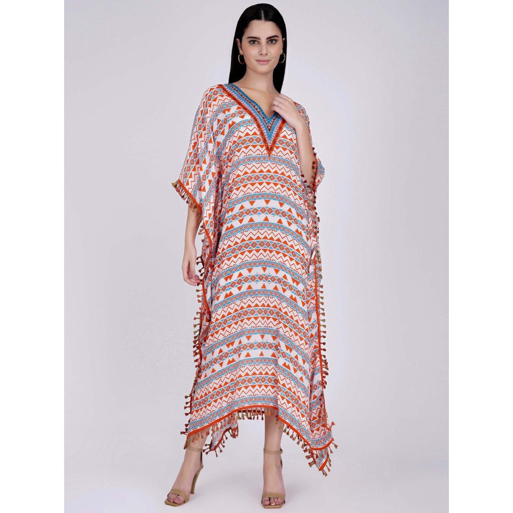 First Resort by Ramola Bachchan Orange And Blue Aztec Mid Length Kaftan