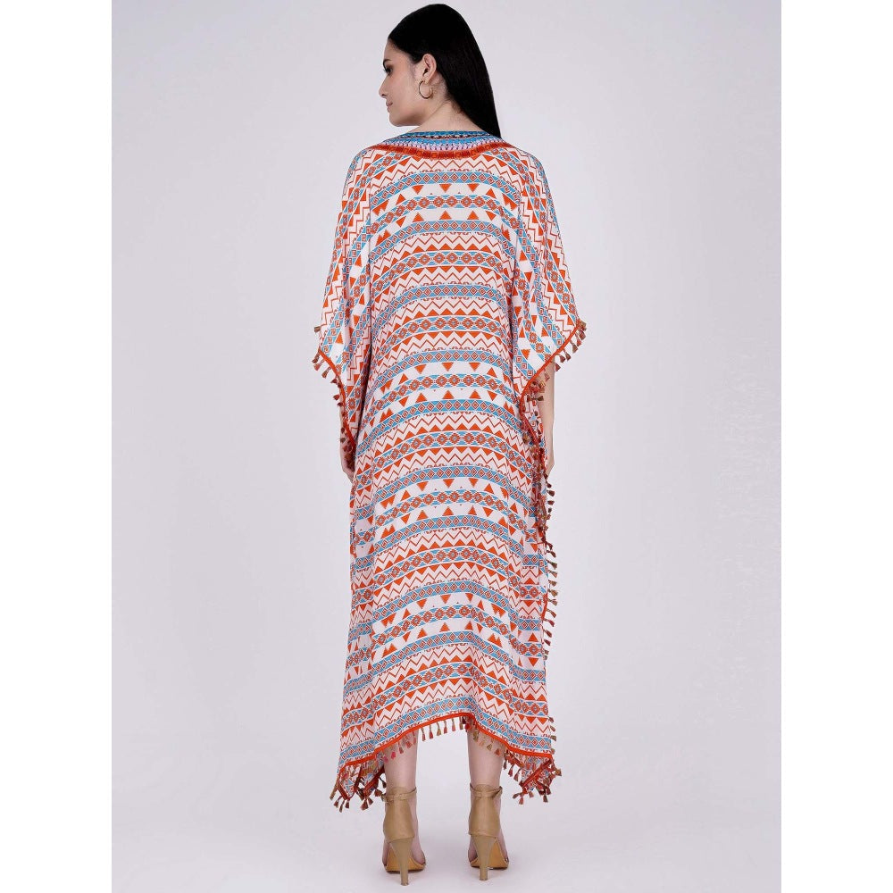 First Resort by Ramola Bachchan Orange And Blue Aztec Mid Length Kaftan
