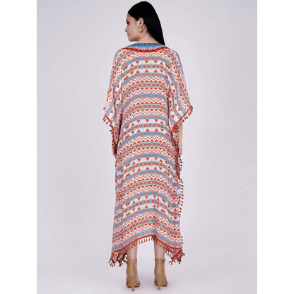 First Resort by Ramola Bachchan Orange And Blue Aztec Mid Length Kaftan