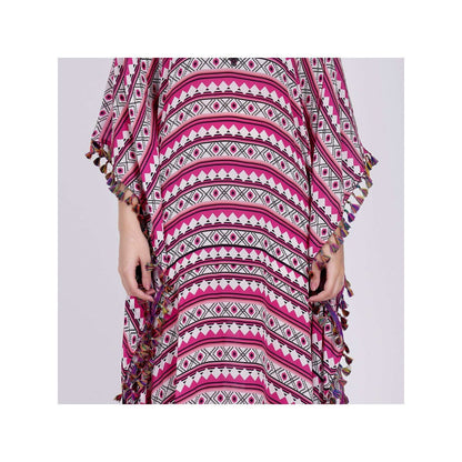 First Resort by Ramola Bachchan Pink Aztec Mid Length Kaftan