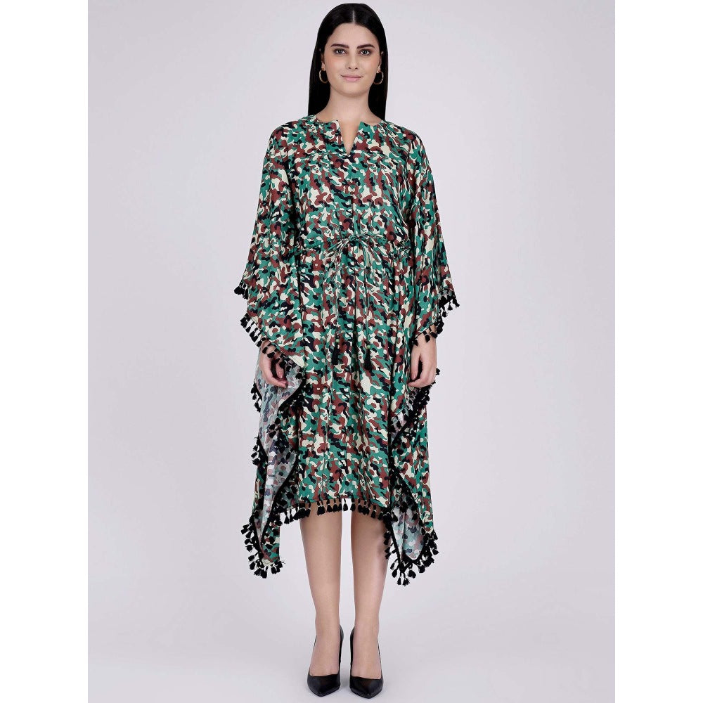 First Resort by Ramola Bachchan Green Camouflage Mid Length Kaftan