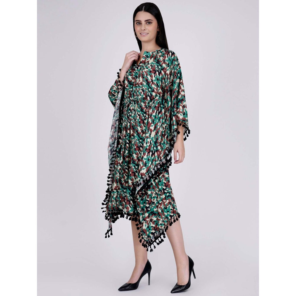 First Resort by Ramola Bachchan Green Camouflage Mid Length Kaftan