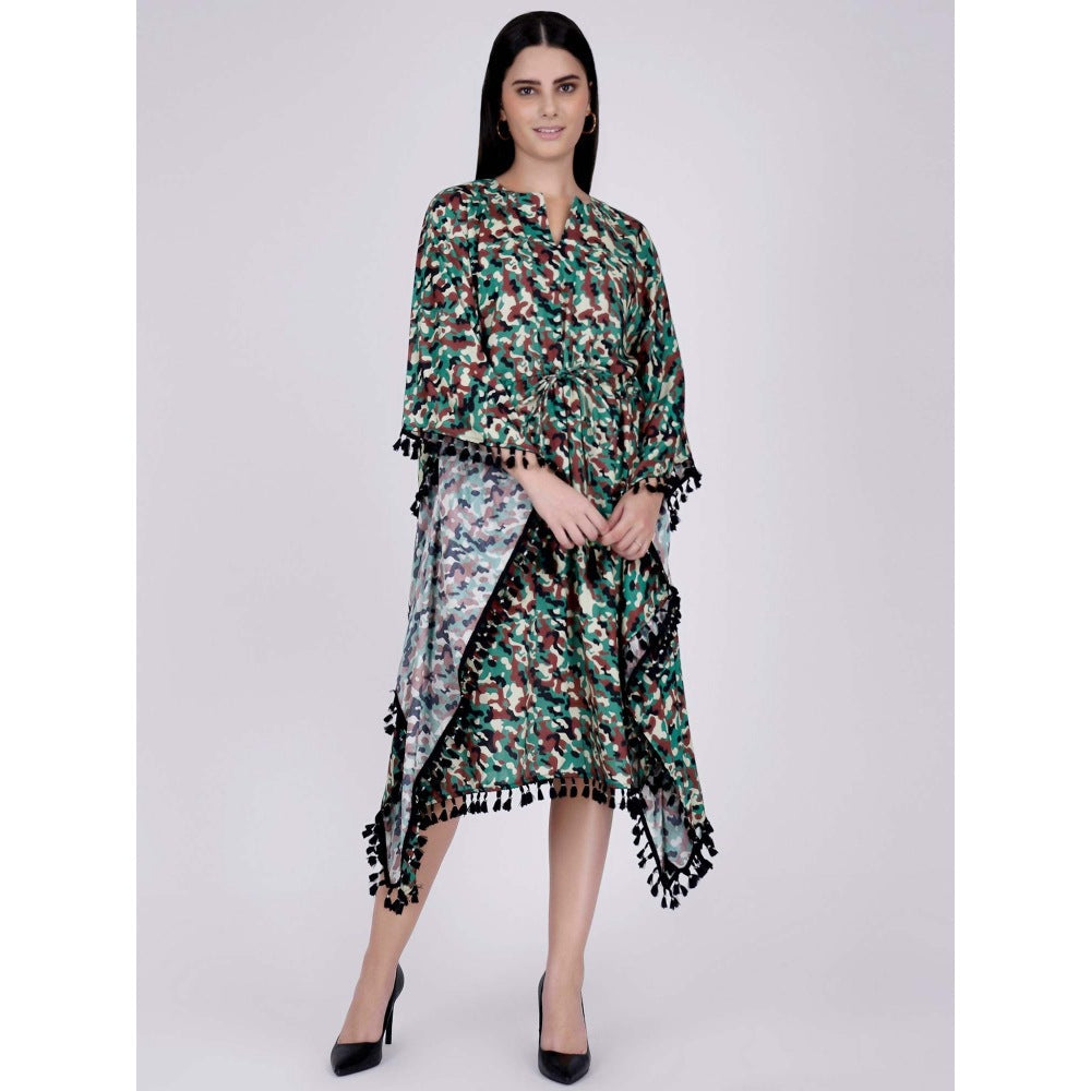 First Resort by Ramola Bachchan Green Camouflage Mid Length Kaftan