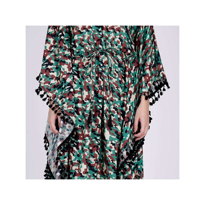 First Resort by Ramola Bachchan Green Camouflage Mid Length Kaftan