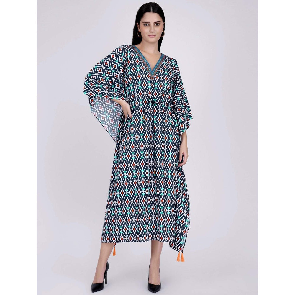 First Resort by Ramola Bachchan Charcoal Moroccan Print Mid Length Kaftan