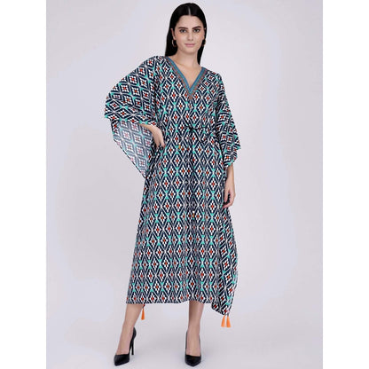 First Resort by Ramola Bachchan Charcoal Moroccan Print Mid Length Kaftan