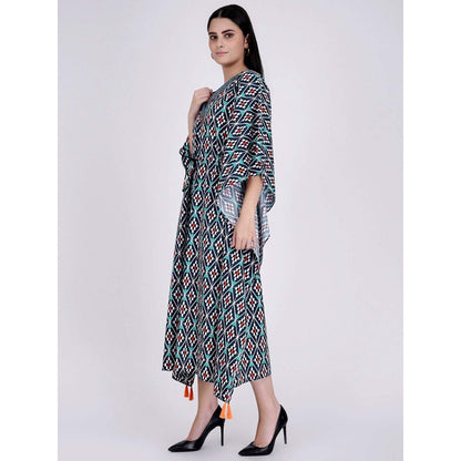 First Resort by Ramola Bachchan Charcoal Moroccan Print Mid Length Kaftan