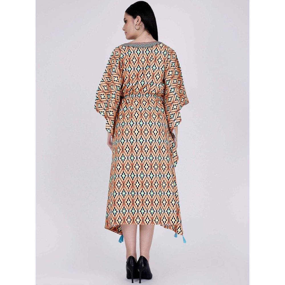 First Resort by Ramola Bachchan Melon Orange Moroccan Print Mid Length Kaftan