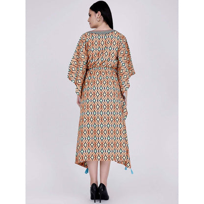 First Resort by Ramola Bachchan Melon Orange Moroccan Print Mid Length Kaftan