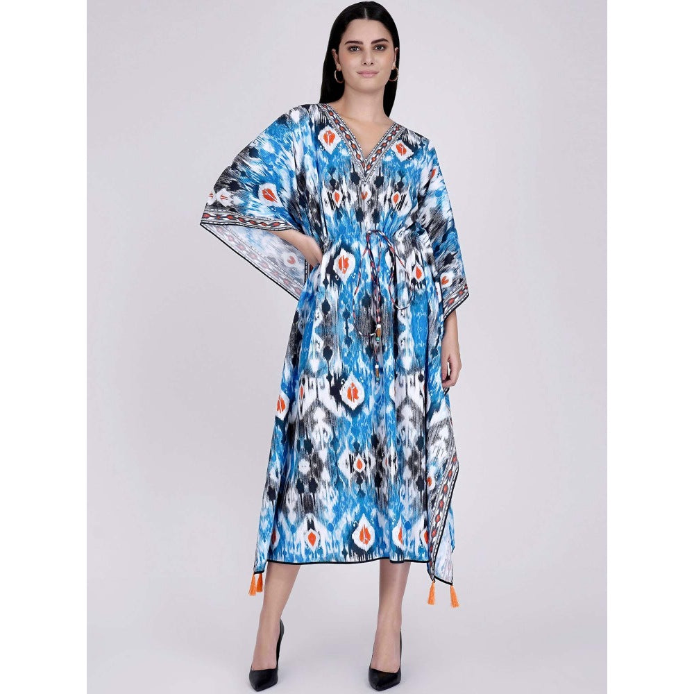 First Resort by Ramola Bachchan Blue Ikat Print Mid Length Kaftan