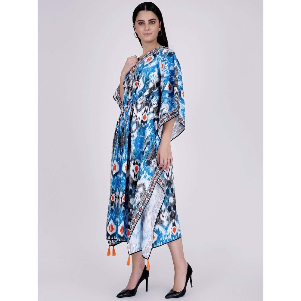 First Resort by Ramola Bachchan Blue Ikat Print Mid Length Kaftan