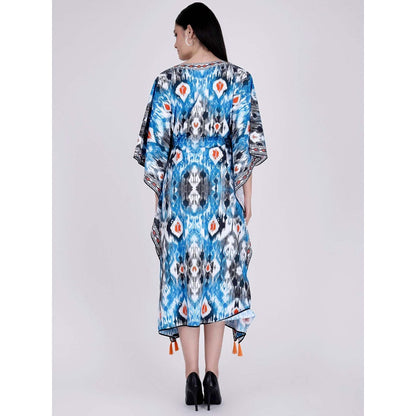 First Resort by Ramola Bachchan Blue Ikat Print Mid Length Kaftan