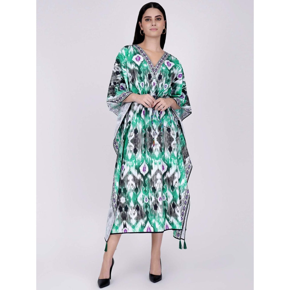 First Resort by Ramola Bachchan Green Ikat Print Mid Length Kaftan