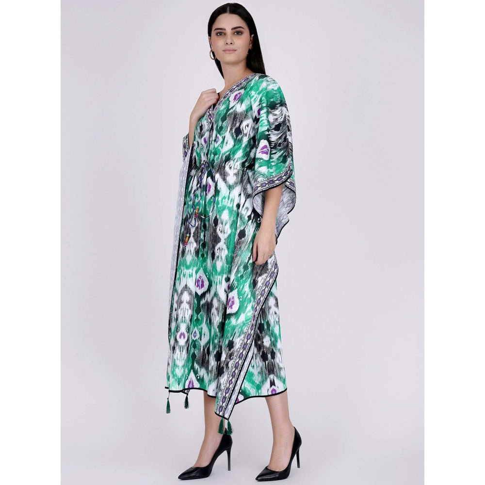 First Resort by Ramola Bachchan Green Ikat Print Mid Length Kaftan