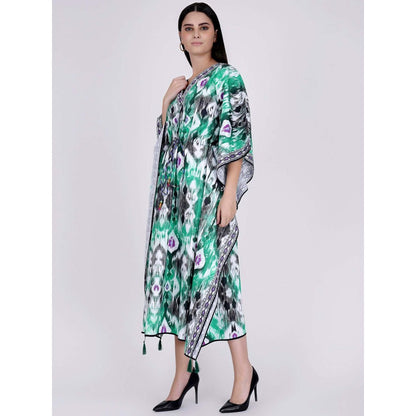 First Resort by Ramola Bachchan Green Ikat Print Mid Length Kaftan