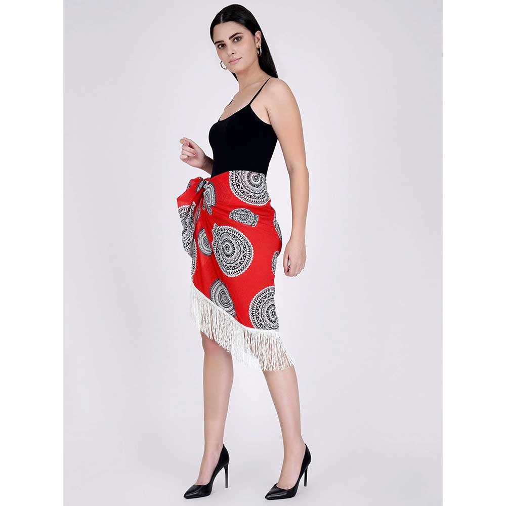 First Resort by Ramola Bachchan Red Geometric Print Short Sarong