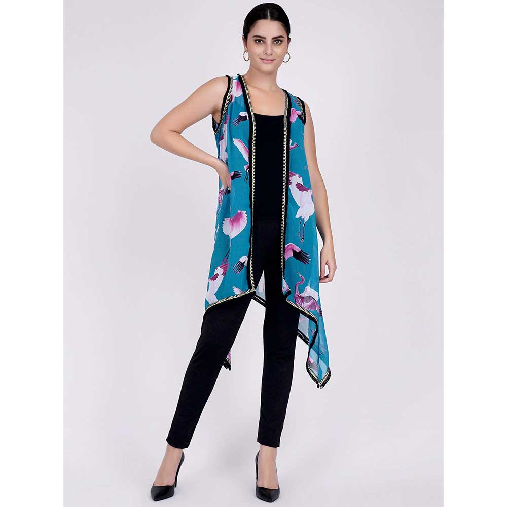First Resort by Ramola Bachchan Blue Flamingo Shrug
