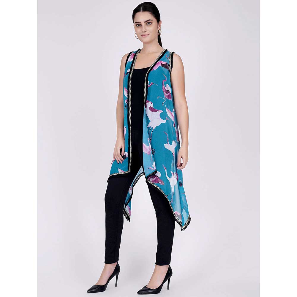 First Resort by Ramola Bachchan Blue Flamingo Shrug