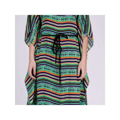 First Resort by Ramola Bachchan Green And Yellow Aztec Poncho Dress (Set of 2)