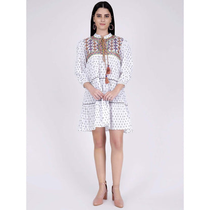 First Resort by Ramola Bachchan Yellow Embroidered Peasant Dress