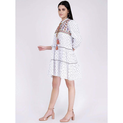 First Resort by Ramola Bachchan Yellow Embroidered Peasant Dress