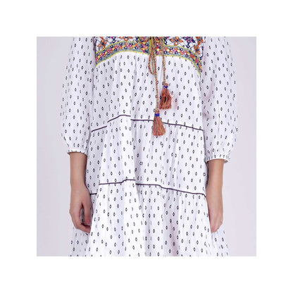 First Resort by Ramola Bachchan Yellow Embroidered Peasant Dress