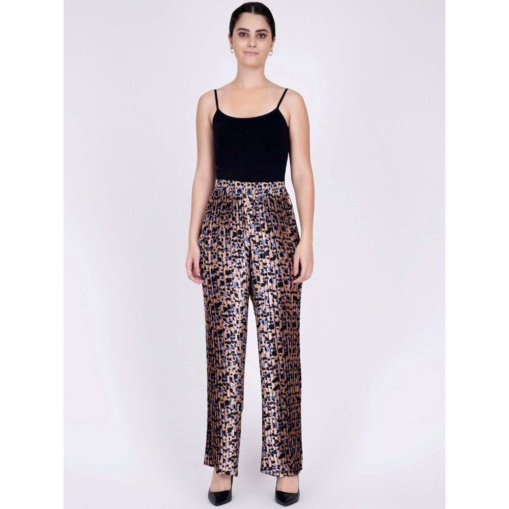 First Resort by Ramola Bachchan Beige Animal Print Knife Pleated Palazzo