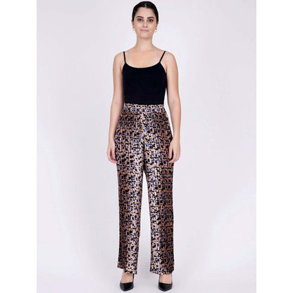 First Resort by Ramola Bachchan Beige Animal Print Knife Pleated Palazzo