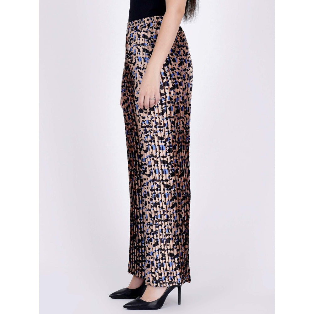 First Resort by Ramola Bachchan Beige Animal Print Knife Pleated Palazzo