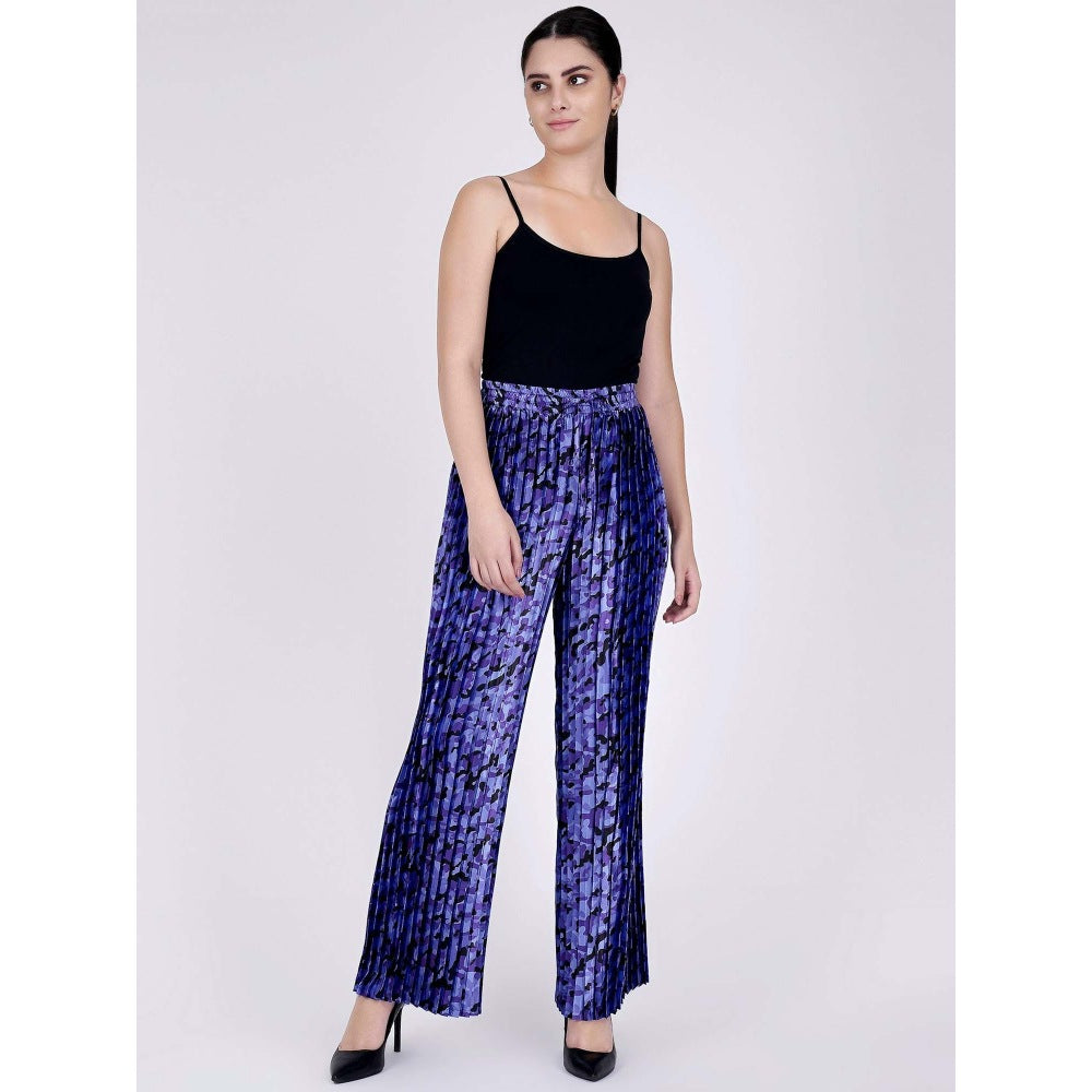 First Resort by Ramola Bachchan Blue Camouflage Print Knife Pleated Palazzo