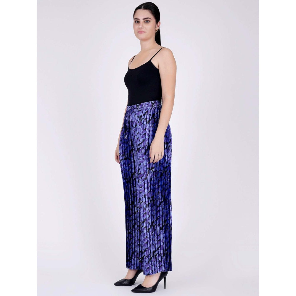 First Resort by Ramola Bachchan Blue Camouflage Print Knife Pleated Palazzo