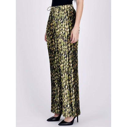 First Resort by Ramola Bachchan Forest Green Camouflage Print Pleated Palazzo