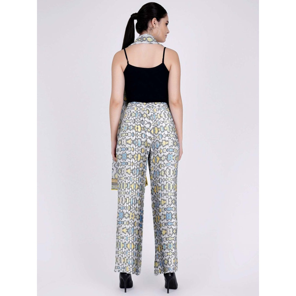 First Resort by Ramola Bachchan Yellow Geometric Pleated Palazzo And Stole Set (Set of 2)