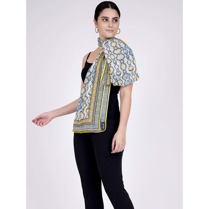 First Resort by Ramola Bachchan Yellow Geometric Pleated Palazzo And Stole Set (Set of 2)