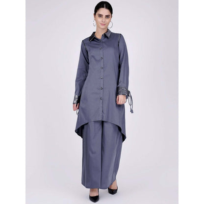 First Resort by Ramola Bachchan Grey Sequined Shirt Dress And Wide Leg Pants (Set of 2)