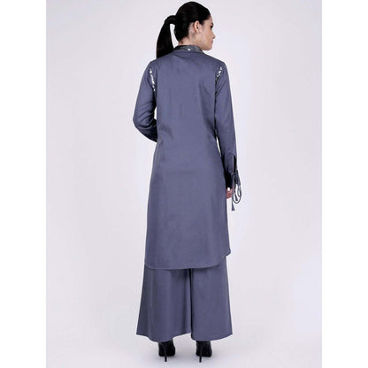 First Resort by Ramola Bachchan Grey Sequined Shirt Dress And Wide Leg Pants (Set of 2)