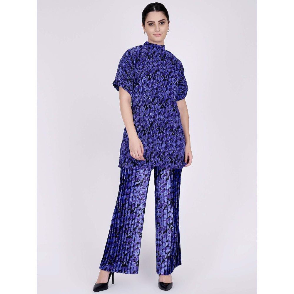 First Resort by Ramola Bachchan Blue Camouflage Print Top And Pleated Palazzo Set (Set of 2)