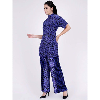 First Resort by Ramola Bachchan Blue Camouflage Print Top And Pleated Palazzo Set (Set of 2)